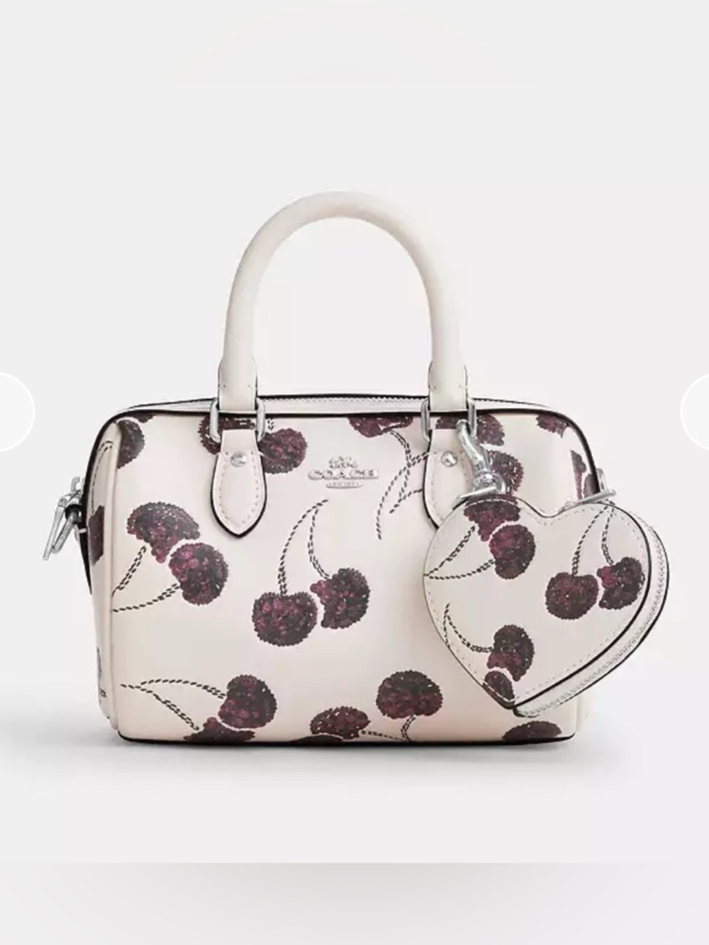 NWT🍒Coach Heart Bag Charm With Cherry Print CDB55 Mini Coin Purse Chalk Cream - Picture 7 of 7